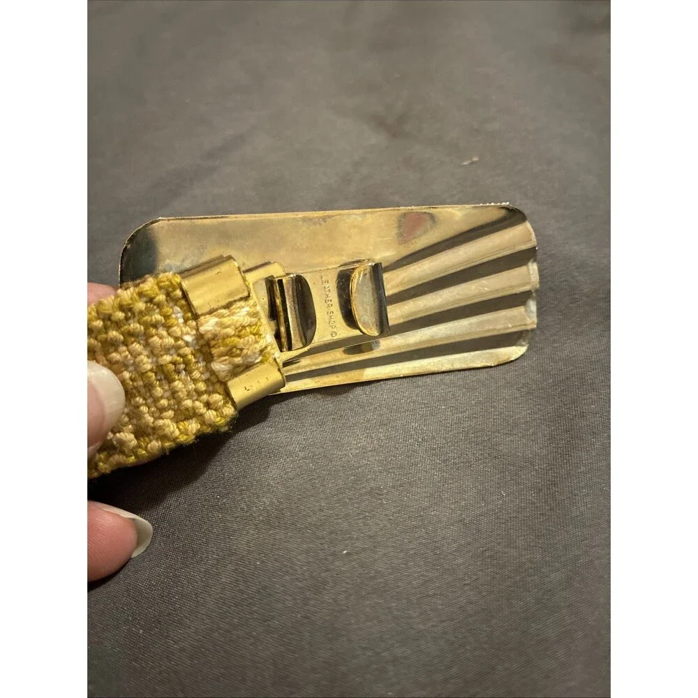 Vintage Brass Stretch Belt Golden Fin Shell Buckle Mermaid Scales 70s Retro